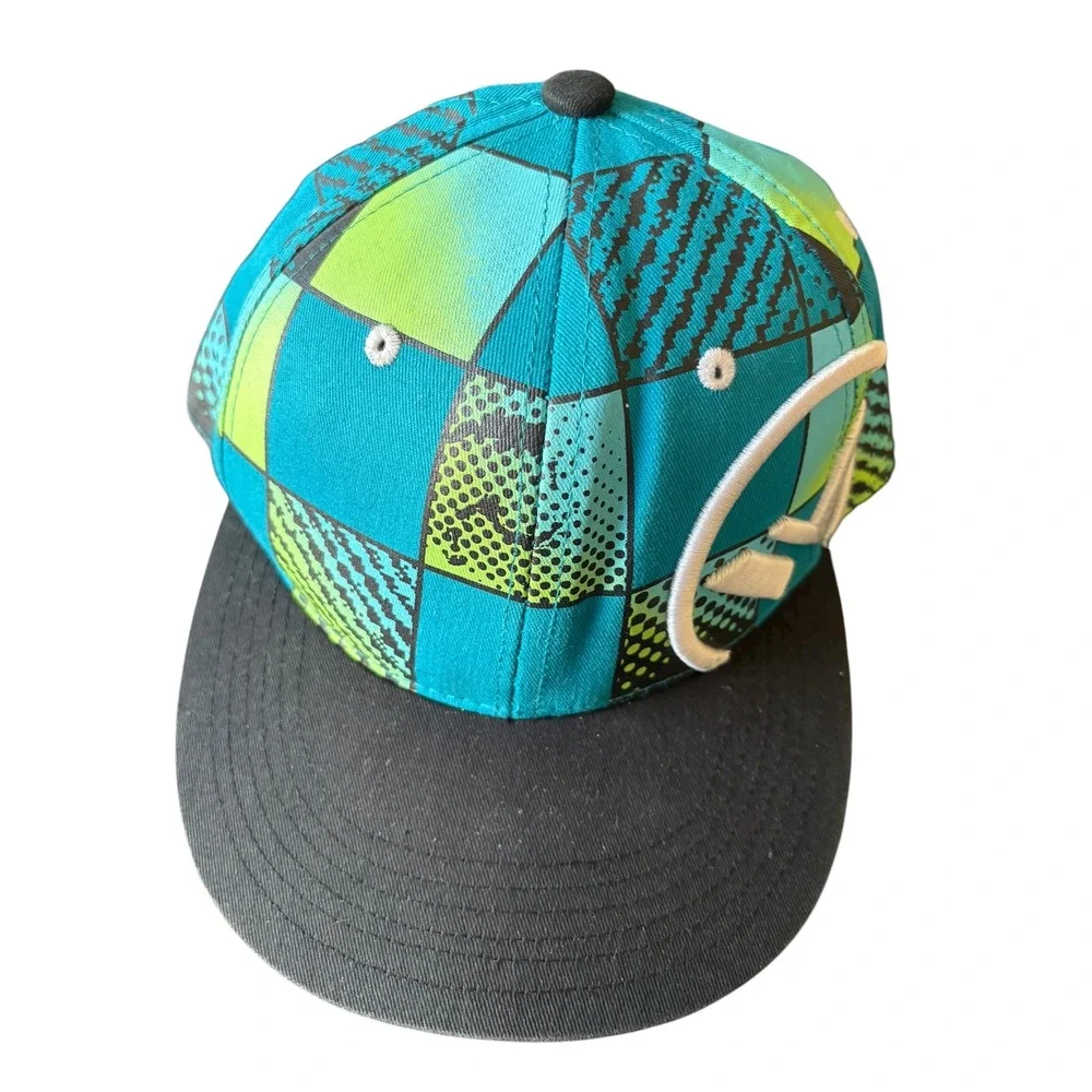 Youth Patchwork Snapback Hat Blue‎ Green Black Geometric Print Adjustable cap
